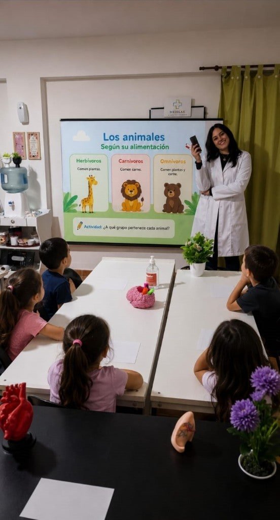 Clase de ciencias naturales con alumnos en MEDILAK